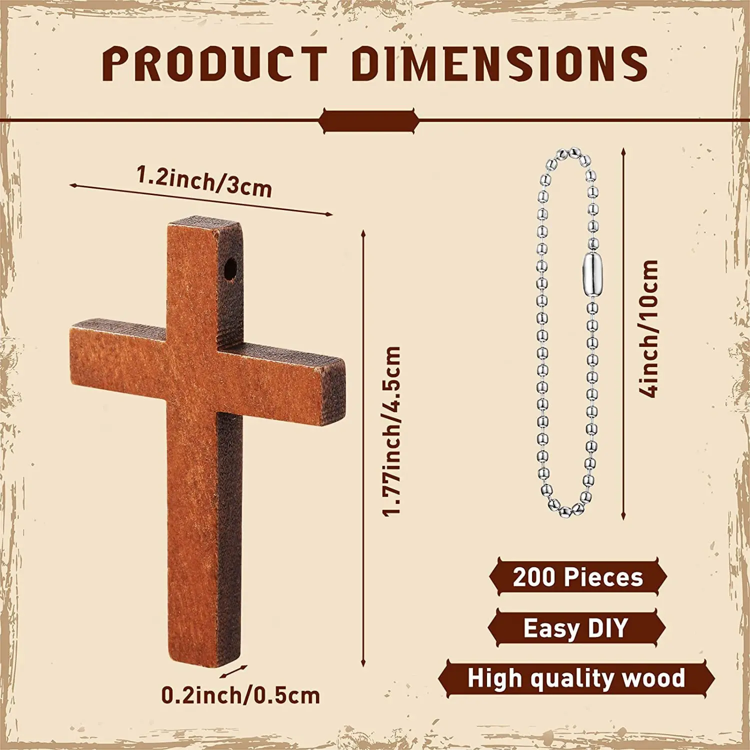 

50PCS Basswood Cross Ornament | DIY Craft Cross Pendant with Beaded Chain | Wholesale Loose Pack Jewelry Making Supplies
