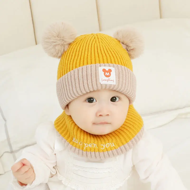 1Set Cappello Del Bambino Sciarpa Set Orso Caldo Lavorato A Maglia Per Bambini Cappello Invernale Cap Cofano Infantile Del Bambino Per Bambini