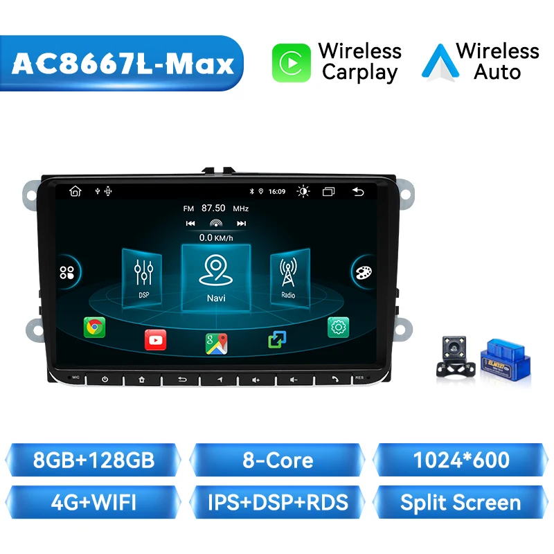 Draadloze Carplay Autoradio Speler Voor Volkswagen VW Passat B6 B7 T5 Tiguan Touran GOLF POLO Android 14 multimedia GPS Autoradio