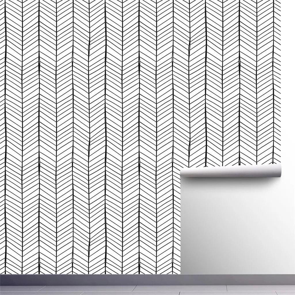 Black and White Wallpaper Peel and Stick Stripe Herringbone Geometric Textured Self Adhesive Contact Paper Removable for Decor