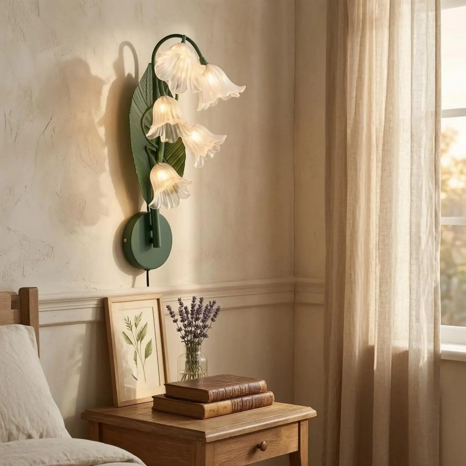 Flower Wall Lamp Plug-in Style Floral Wall Sconce Easy to Install