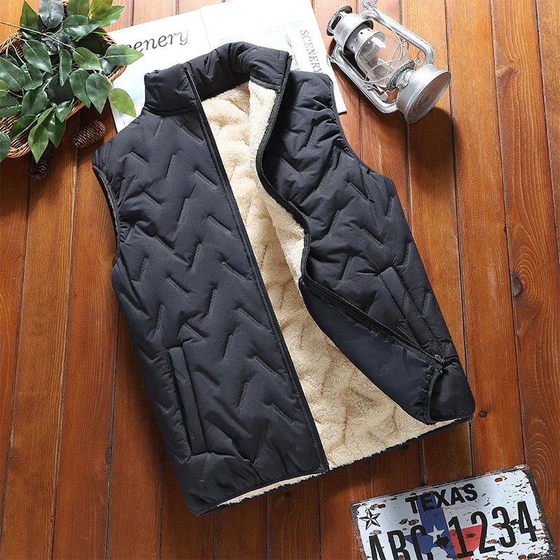 Herrenweste, warme ärmellose Jacke, wasserdichte Winterjacke mit Reißverschluss, winddichte Weste, warme dicke Weste, Freizeitjacke. – Detail 4