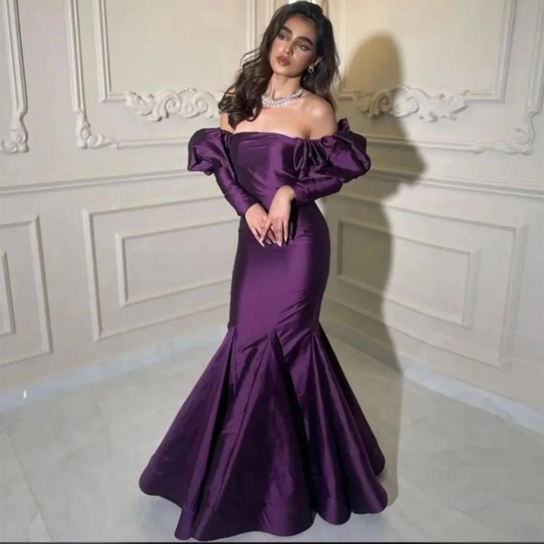 

Santorini Mermaid Dresses Saudi Arabia Women Wear for Prom Party Bateau Neck Long Sleeves Evening Dress Zipper Back Vestidos Des