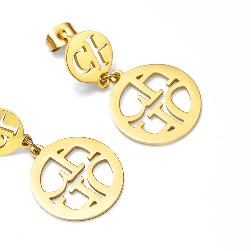 CH Double Layer Hollow Earrings Titanium Steel Geometric Minimalist Design Gold Color Office Daily Jewelry