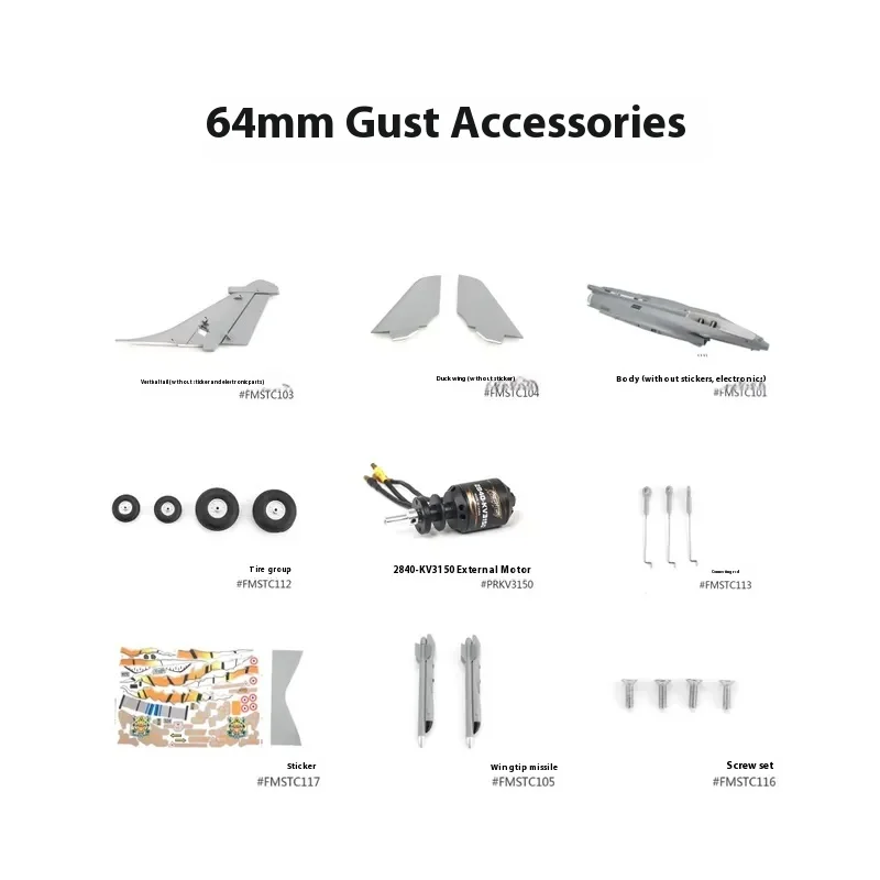 Fms 64mm Rafale Aircraft Accessories Aircraft Model Parts Main Wing Motor Electric Adjustable Sticker Head Cover