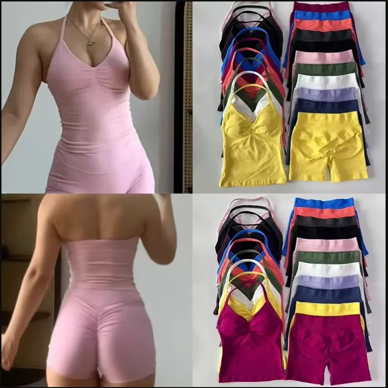 طقم رياضي مكون من قطعتين حمالة صدر لليوجا برباط علوي شورت للتمرين والخدش ملابس رياضية بدلة لياقة بدنية طقم يوجا سلس #1