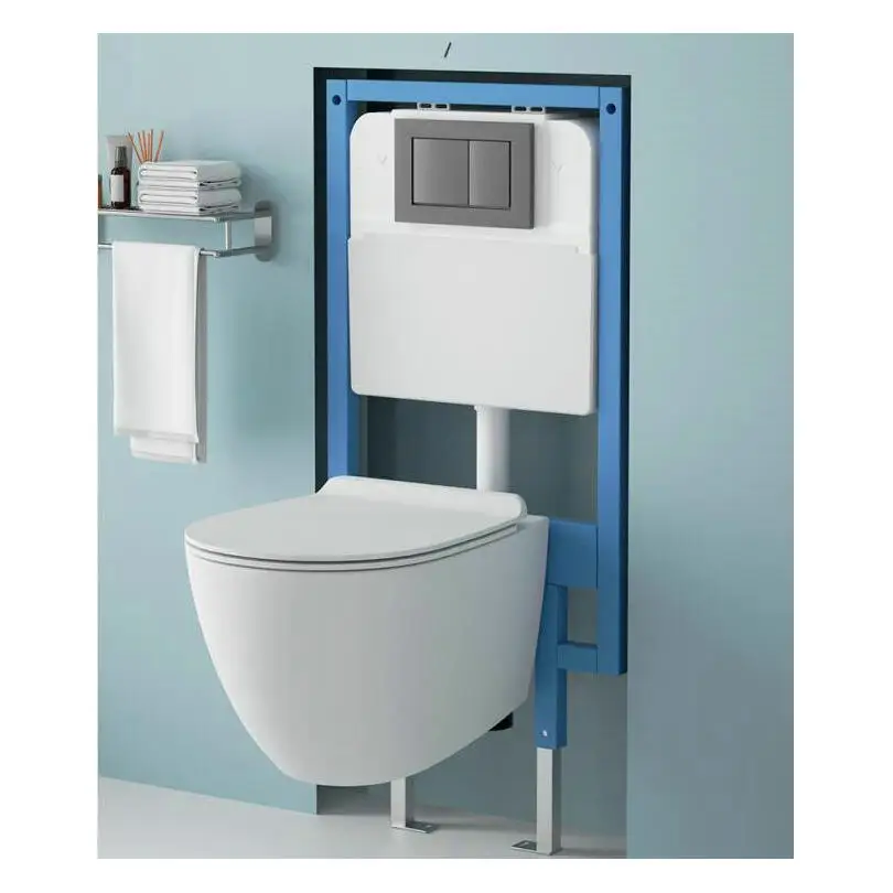 AC6100 Modern Wall Hung Toilet Tank with Button Panel and Hidden Water Tank 3-Year Warranty for Home & Hotels