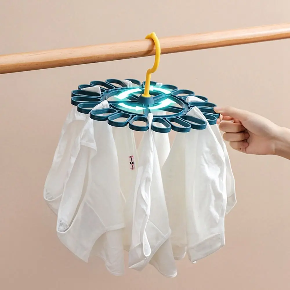 

Large Capacity 20 Pegs Clothes Hanger Practical Plastic Space Saving Underwear Socks Holder Windproof Round Drying Rack Bra