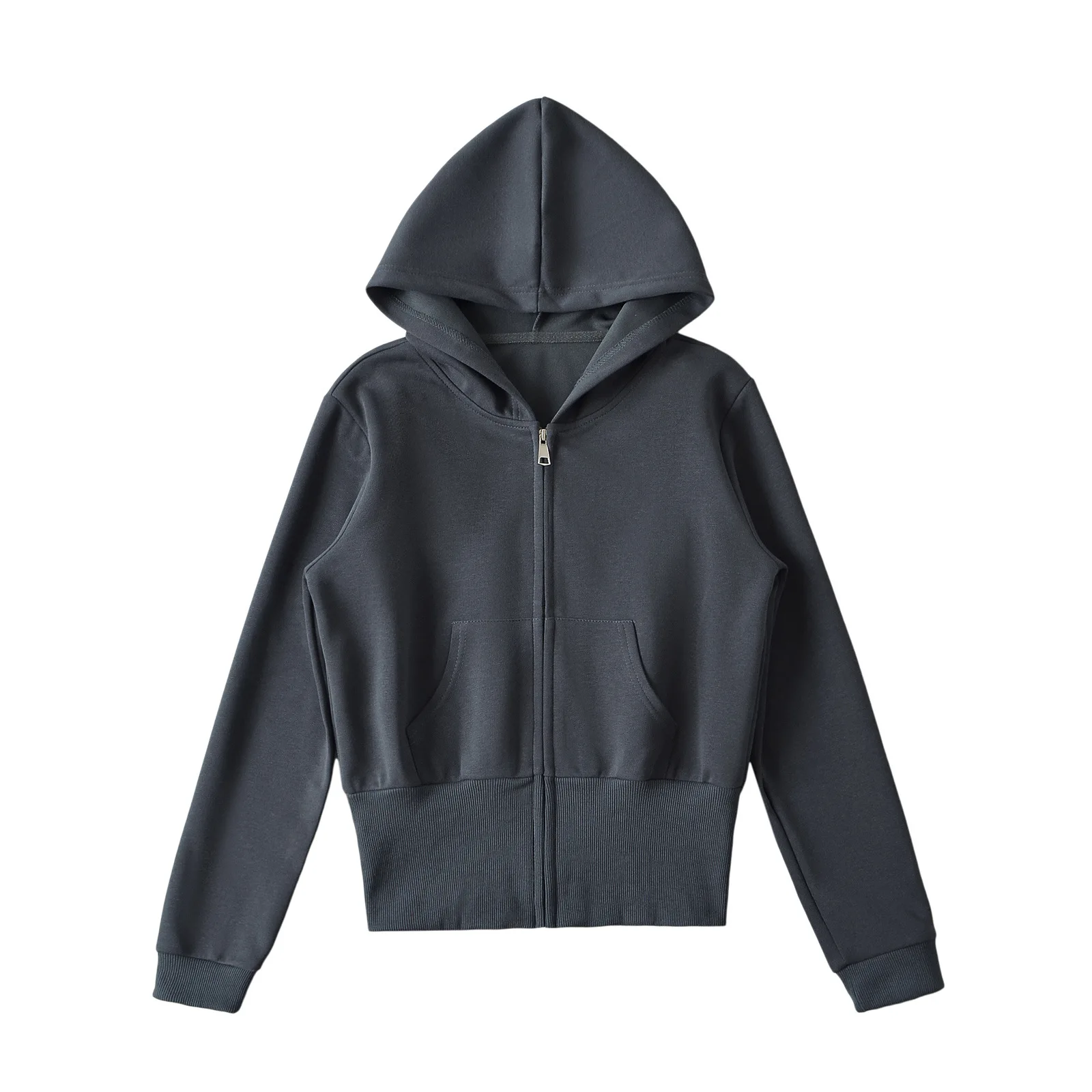 النمط الأمريكي توقف الخصر مقنعين البلوز المرأة 2024 الخريف جديد بلون بسيط سستة قصيرة سليم صالح سترة