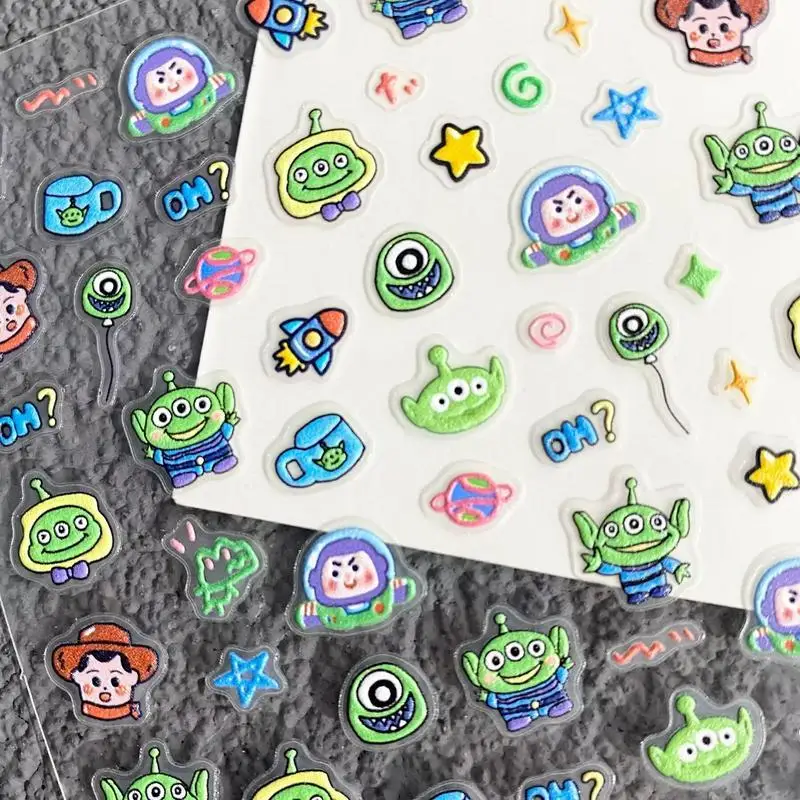 Nuevo Disney Alien Buzz Lightyear Woody periférico de animé creativo dibujos animados lindo en relieve DIY cuaderno decoración de uñas pegatina