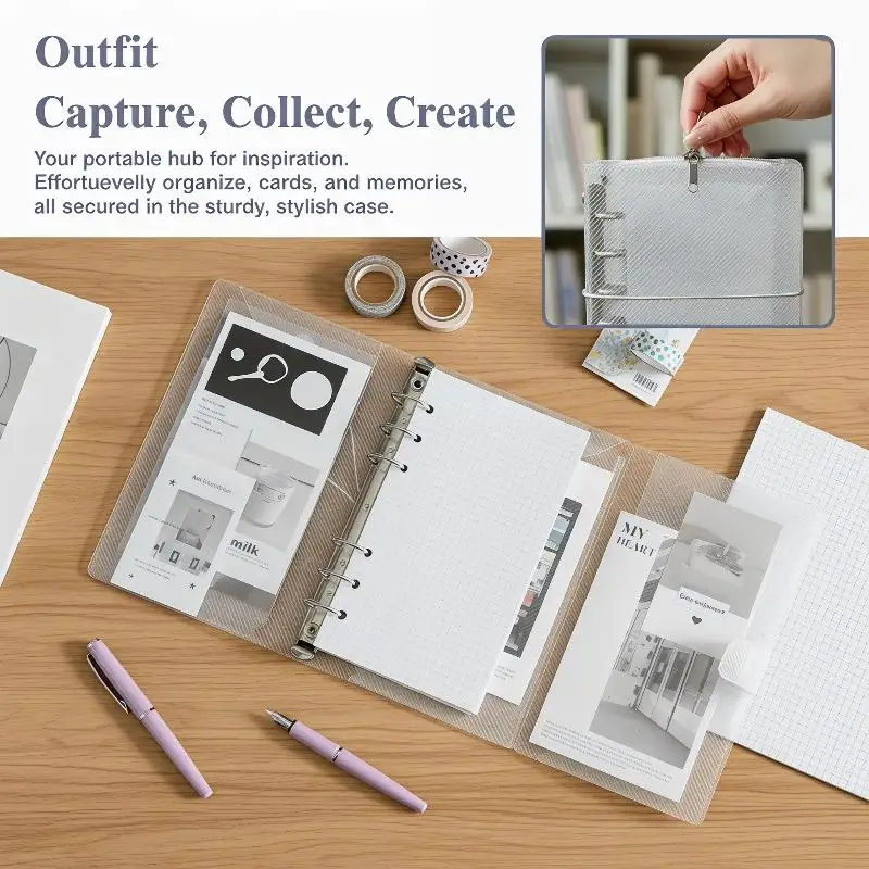 Mini Portable M5 A6 Notebook Cover with PP Three Fold Diagonal Design for Organizing Cards