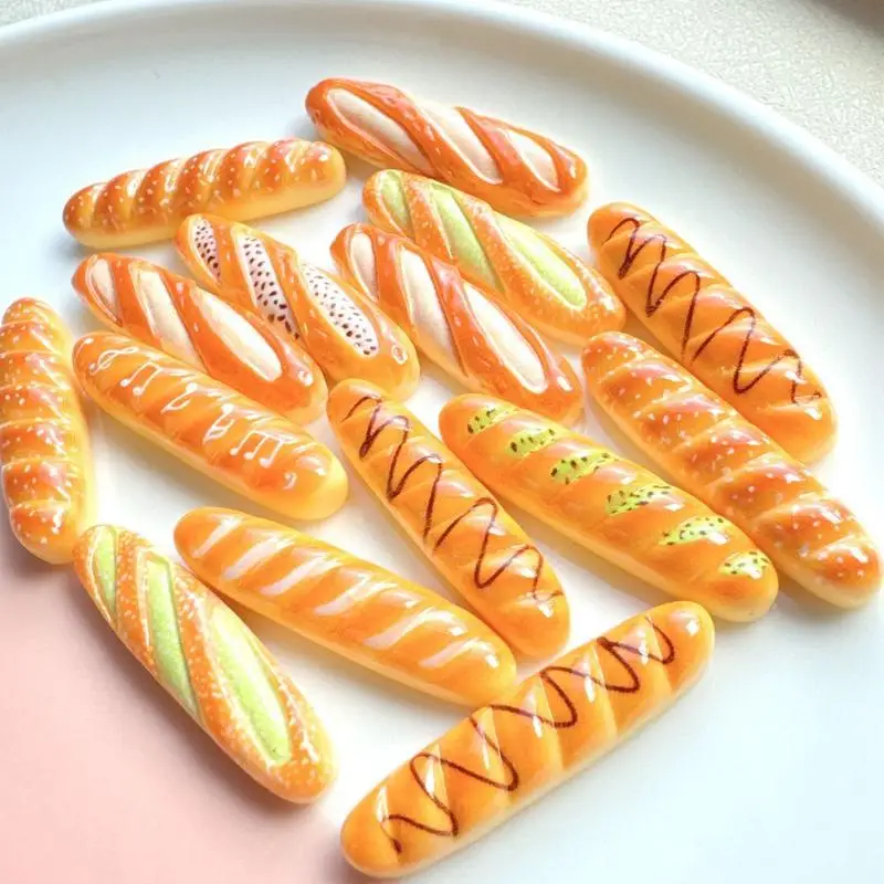 10Pcs Simulation Baguette Bread Donut Resin Charms Mini Food Ornament DIY Craft Supplies For Phone Case Hair Clip Decoration