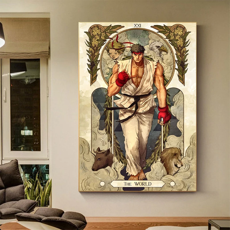 Game Street Fighter Tarot Card Style Poster Classic Fighting Prints Canvas Street Fighter Wall Art Pictures Home Game Room Decor