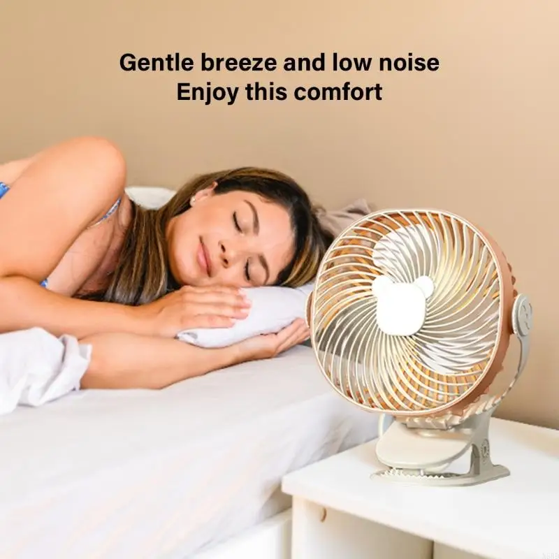 Ventilador Clip portátil con abrazadera fuerte, ventilador refrigeración silencioso recargable por USB 5 velocidades