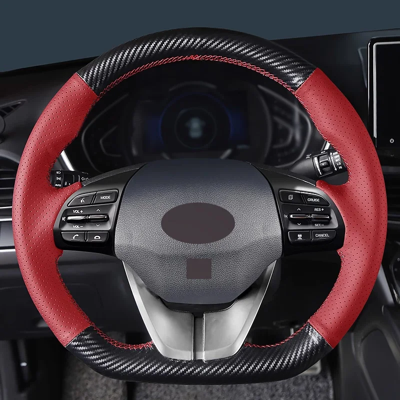 DIY Matt Carbon Fiber and Red Perforated Leather Full Wrap Car Steering Wheel Cover Car Accessoires for Hyundai La Festa Elantra