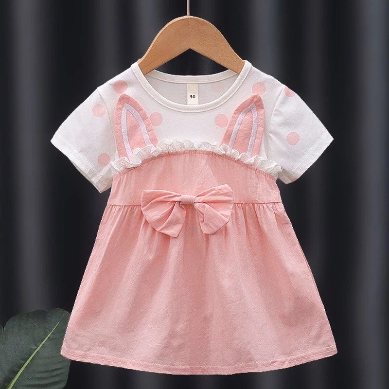 Vestido de dibujos animados para niña pequeña, disfraz de princesa con Orejas de conejo, ropa de cumpleaños con lazo, A1024