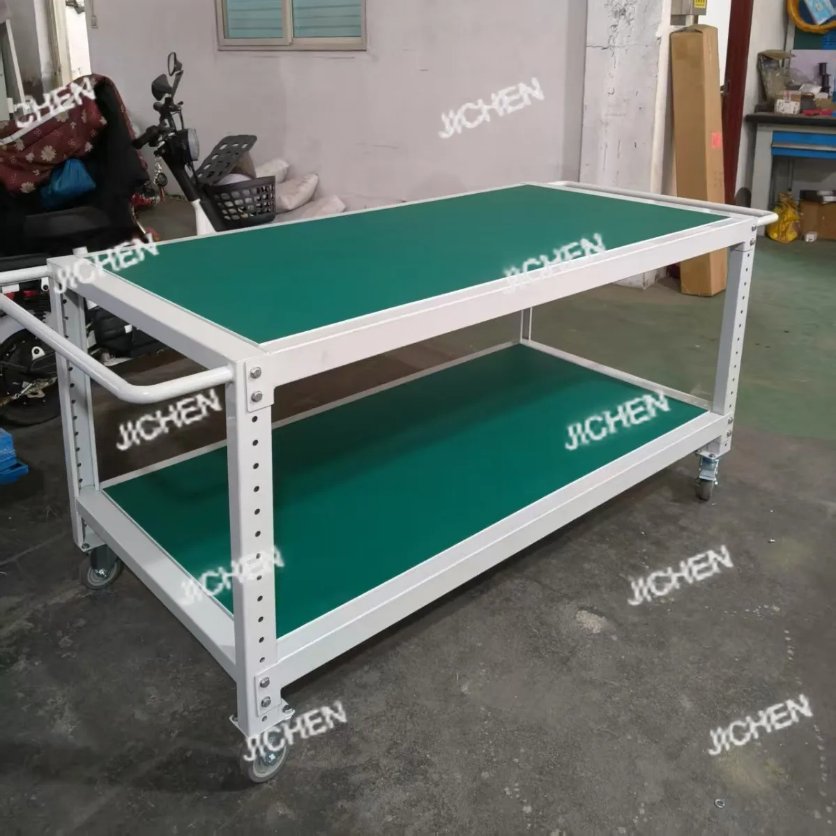 JC double-layer movable anti-static workbench wheeled trolley hand push workbench