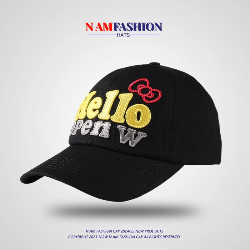 

Bowknot Embroidery Alphabet Peaked Cap Female Niche Black Baseball Cap All-Matching Hat