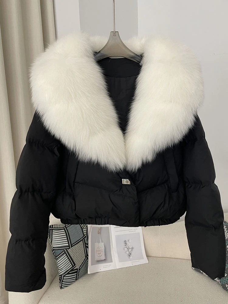 Mumaroho 2024 Autumn Winter Women White Duck Down Jacket Parkas Fox Fur Coat Feather Short Puffer Coat