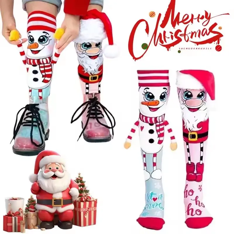 

Funny Cartoon Christmas Role Play Socks Funny Cartoon Santa Claus and Snowman Socks for Holiday Party and Christmas Gift