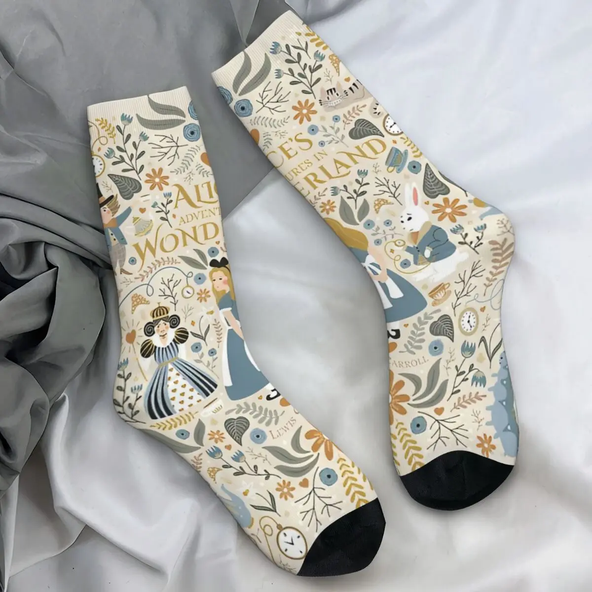 Alice's Adventures In Wonderland Socks Casual Stockings Men Comfortable Running Socks Autumn Printed Anti Sweat Socks