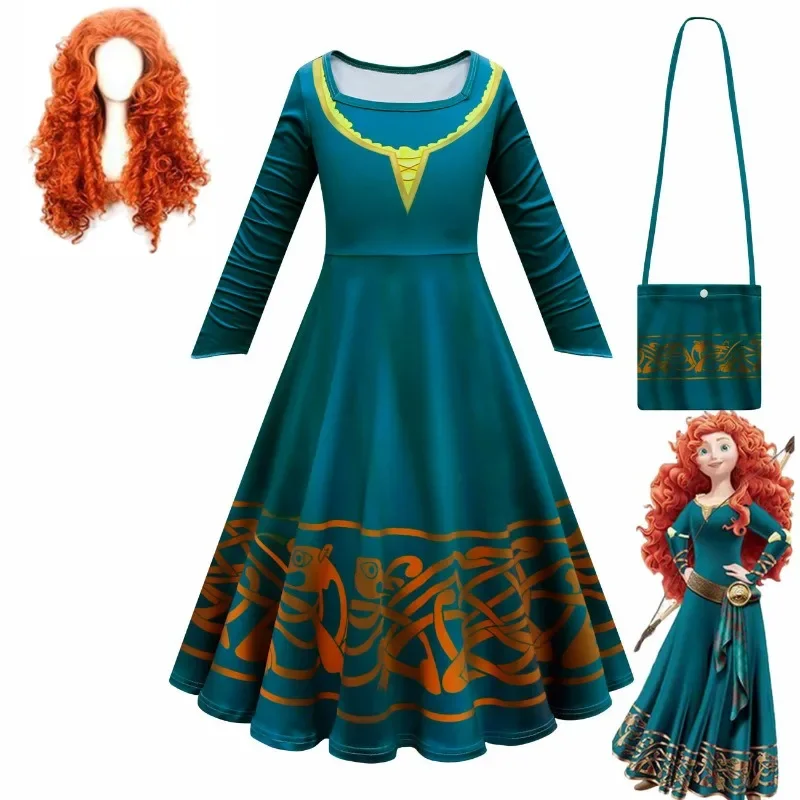 Movie Brave Merida Costume for Girls Halloween Princess Dress Wig Kids Carnival Fantasia Children Xmas Party Cosplay Costume