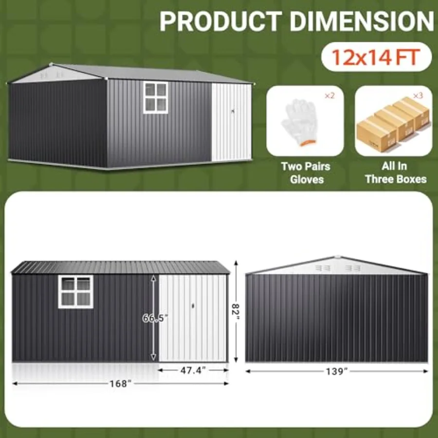 Feet Metal Outdoor Storage Shed with Window, Black
