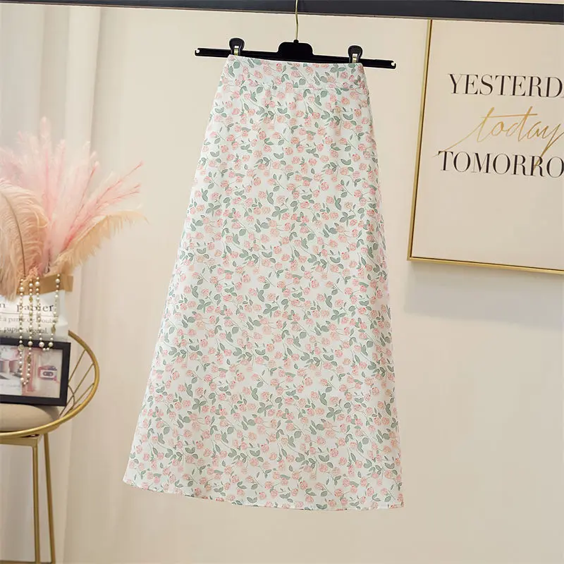 Spódnice damskie Kwiatowa spódnica damska z wysokim stanem Szyfonowa spódnica midi Stylowa odzież Trend 2025 Streetwear Jakość Sprzedaż Koreańska moda V