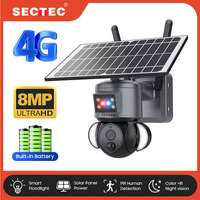 SECTEC 8MP Solar Camera 4G SIM Security Outdoor Dual Lens Recording Humanoid Tracking Color WIFI Night Vision PTZ Cam