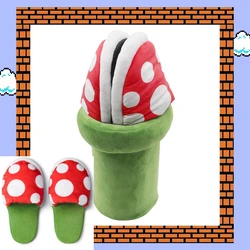 Super Mario Bros. Man-eating Flower Model Slippers Winter Warm Home Cute Cotton Shoes Children's Mario Peripheral Birthday Gifts