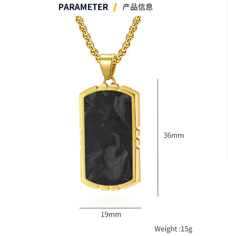 Hot Sale OPJ Wholesale Matte Black Rectangular Pendant Stainless Steel Necklaces Jewelry for Men Factory No Price Difference
