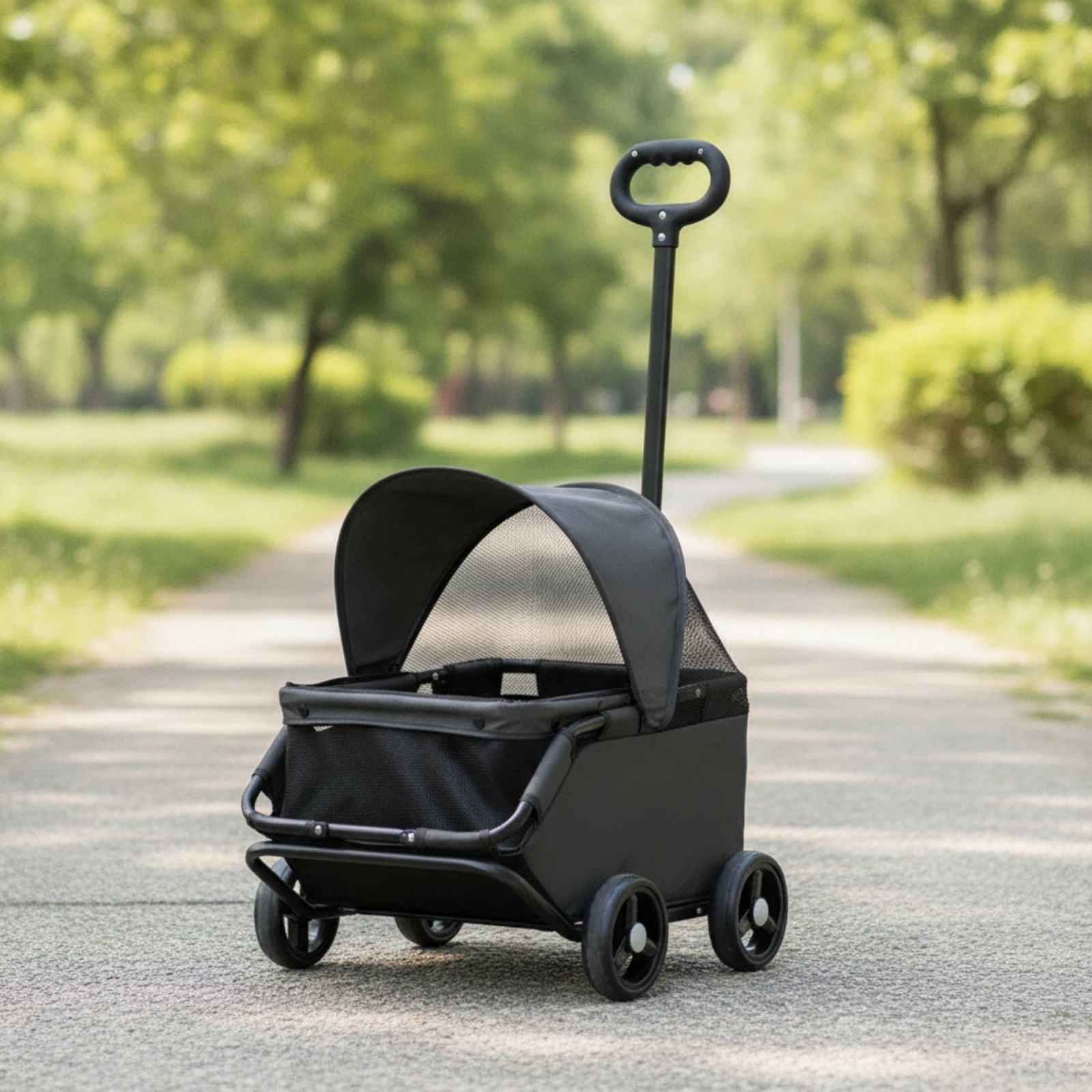 Four-Wheel Pet Stroller Compact Dog Stroller with Canopy Easy-to-Maneuver Roomy for Dogs, Outdoor Walks, Travel