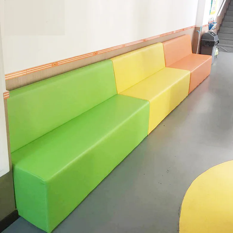 Soft bag long sofa stool with backrest Soft waiting area row chair Kindergarten training institution Long row rest sofa