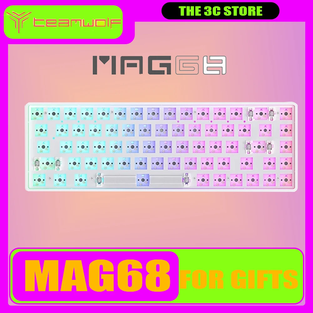 Teamwolf MAG68 Mechanical Keyboard Hot Swap RGB Three Mode Low Delay Wireless Gaming Keyboard Customized Pc Gamer Accessories