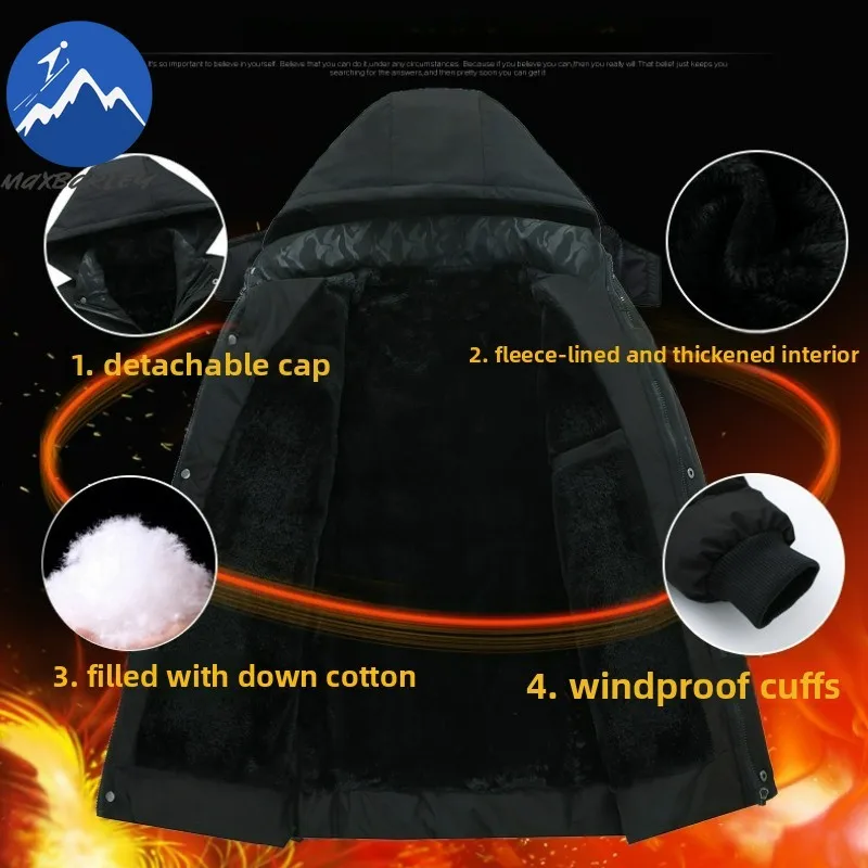 ブランドメンズパッド入りジャケットフード韓国スタイル厚手暖かいキルティングジャケットミッドレングス自己修養軽量冬ロングパーカー