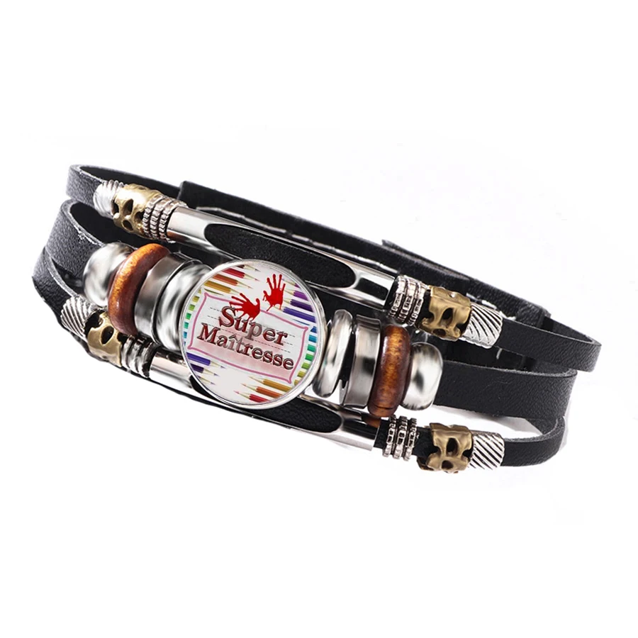 Popular  Kindergarten Teacher Appreciation Themed Leather Bracelet Bright Crayon Retro Wristband Perfect Term Holiday Gift
