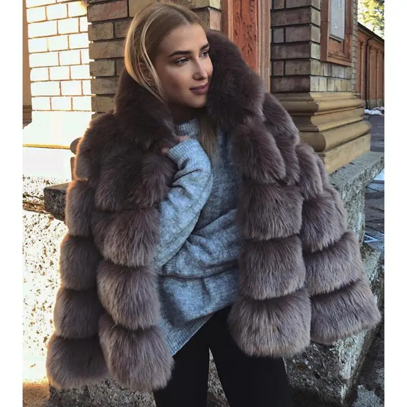 5XL Plus Size Faux Fur Coat Women Winter Hooded Thick Warm Jacket Coats Fluffy Hoodie Faux Fur Coat Outwear Elegant Overwear