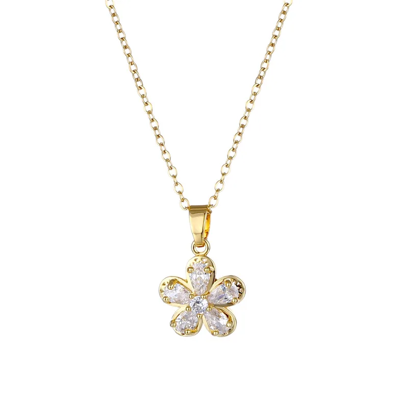 Rotatable Flower Zirconia Colar Pingente para Mulheres, Aço Inoxidável, Banhado a Ouro, Charme Romântico, Jóias de Luxo para Meninas