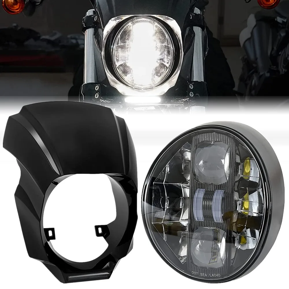 Gloss Black Headlight Fairing Cover Cowling Headlamp Mask Mounting Hardware With Led Headlight For Softail Breakout 2018-2021