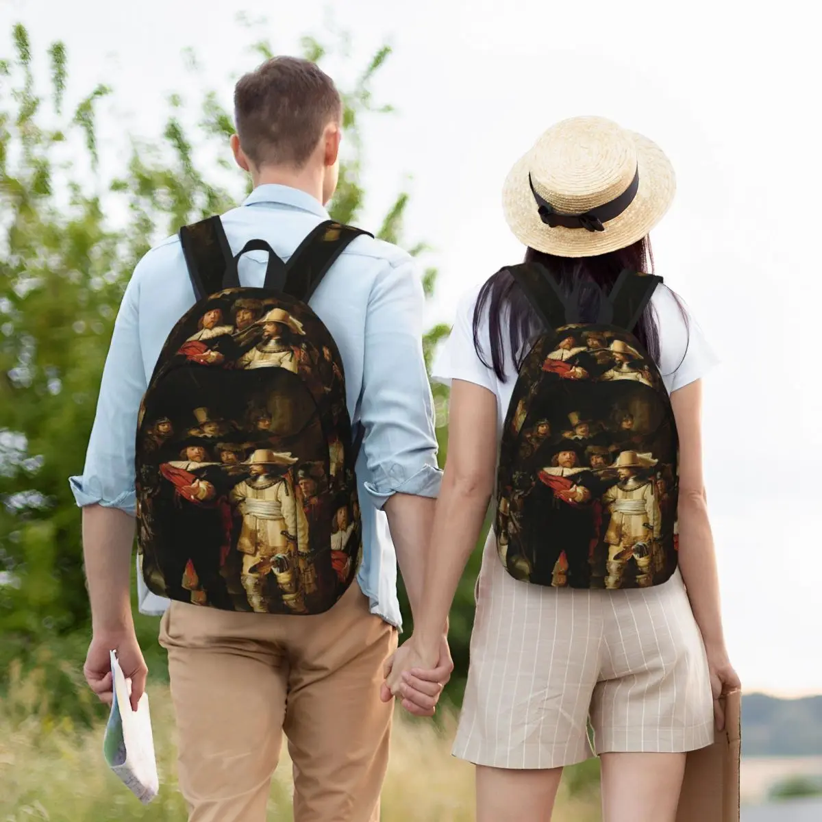 The Night Watch Rembrandt Exhibition Leonardo Da Vinci Student Backpack School Bag Daypack for Men Women Bookbag Shoulder Bags