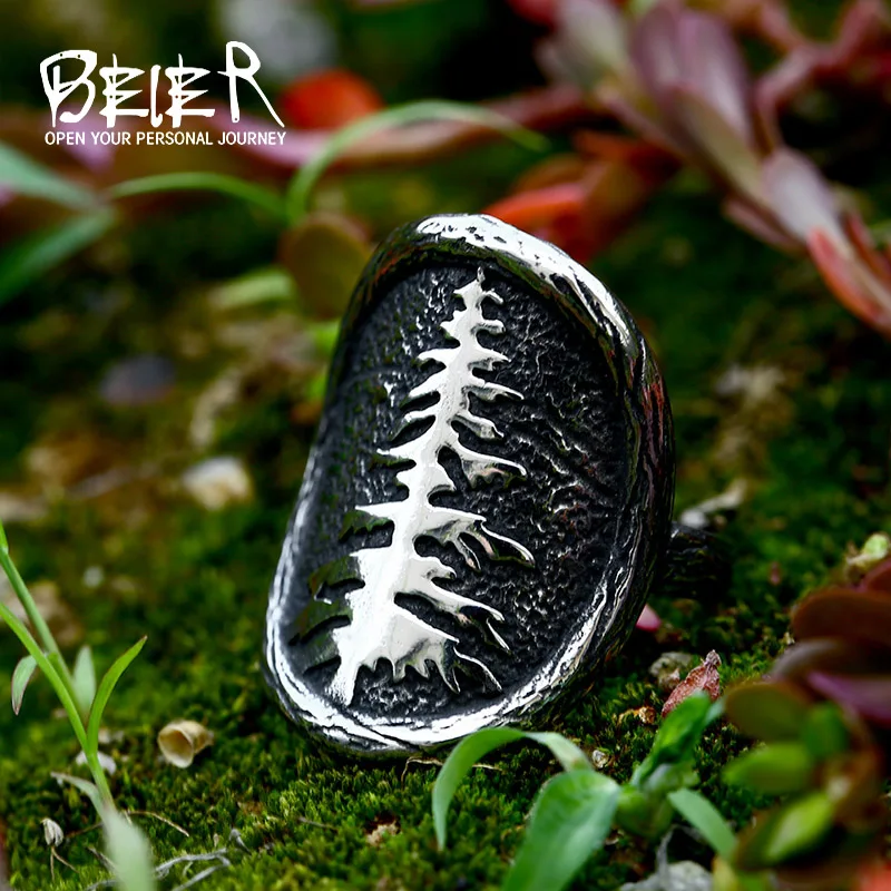 Beier Stainless Steel Tree of Life pine Signet Ring tree texture plant Classic Men Siberia  Rings Jewelry BR8-911