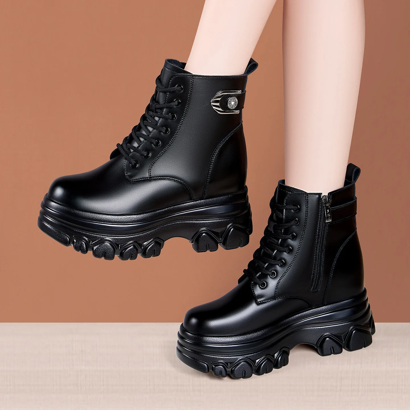 

6.5cm Comfortable All Match Thick Bottom Flat Paltform Shoes Winter Ankle Boots 2026 Soft Leather Warm THick Fur Motorcycle Boot