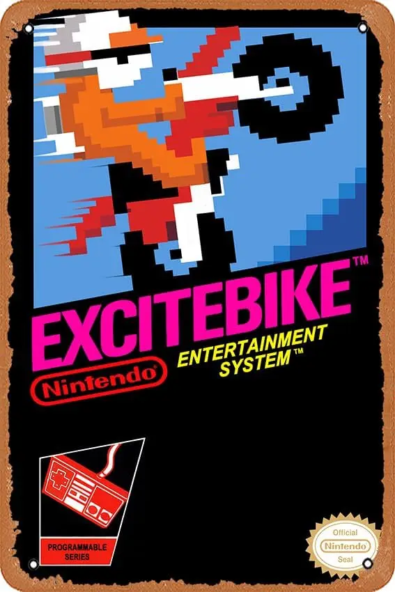 muecddoa Wall Decor Sign - excitebike Retro NES Gamer Shirt Poster - 8X12 Inch Vintage Look Metal Sign,Bar, Man CAVE Art Dec 1pc