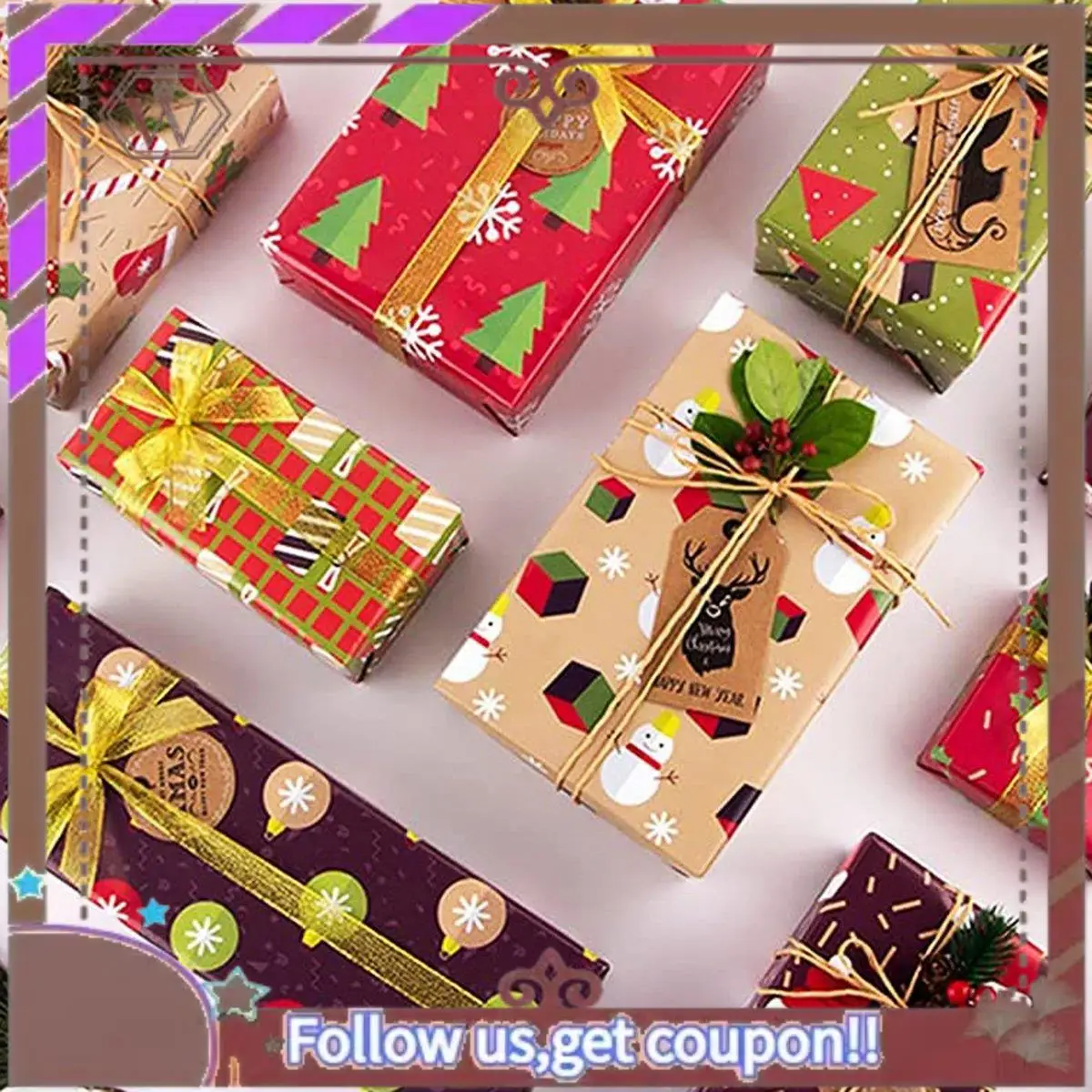 ABBG-12 حزمة من أوراق التغليف الورقية، لمجموعة ورق تغليف حفلة عيد الميلاد وأوراق تغليف الهدايا