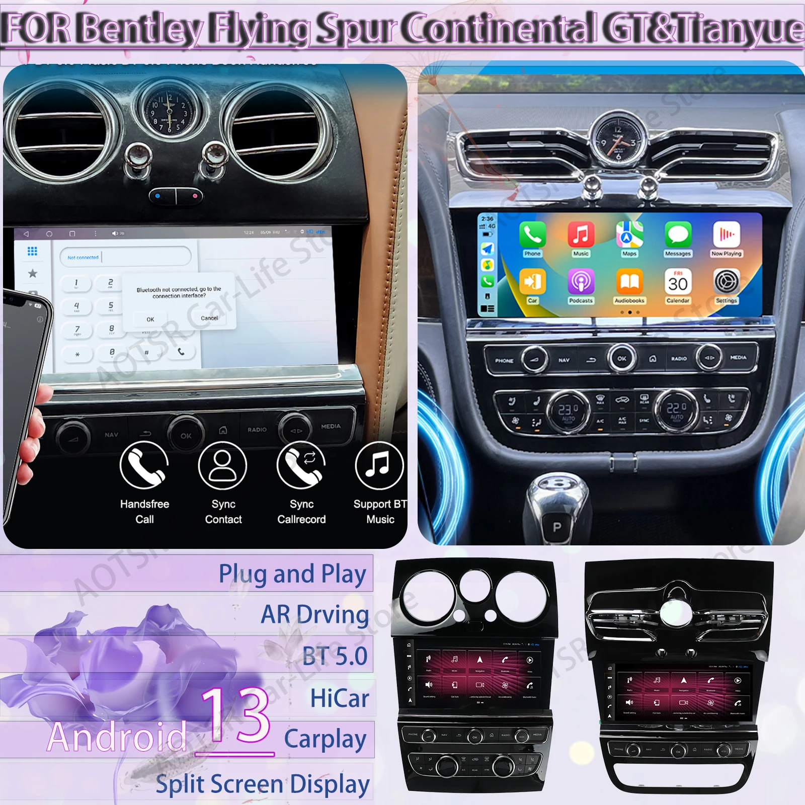 Qualcomm Multimedia Android 13 Screen For Bentley Flying Spur Continental GT Bentayga Upgrade 2024 GPS Navi Car Radio Head Unit