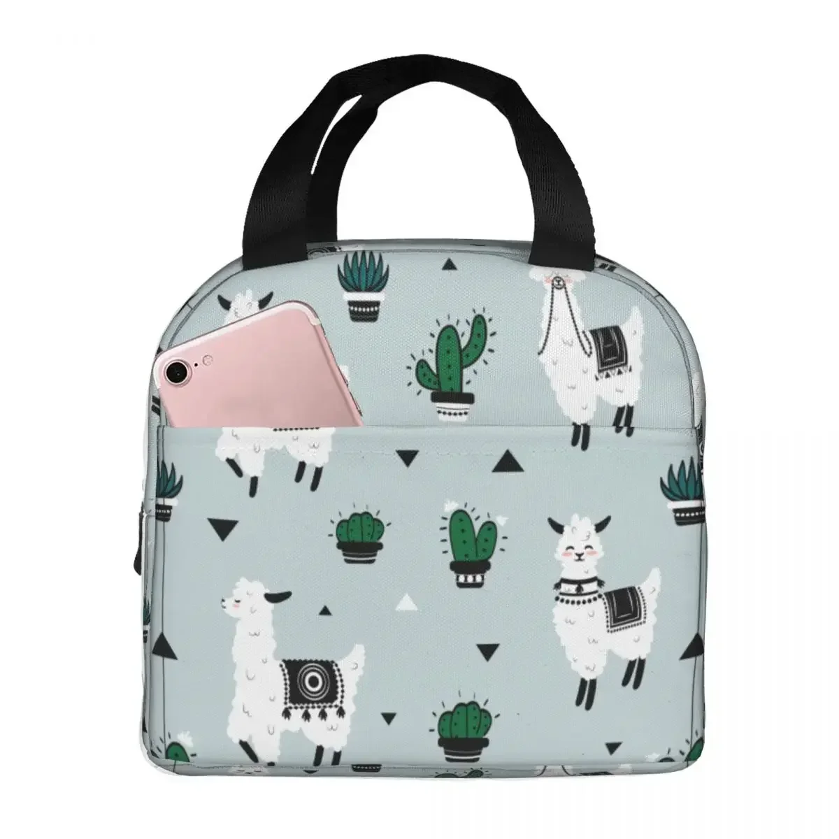 Lunch Bags for Women Kids Cute White Cartoon Alpaca Insulated Cooler Bags Portable Picnic Canvas Lunch Box Bento Pouch