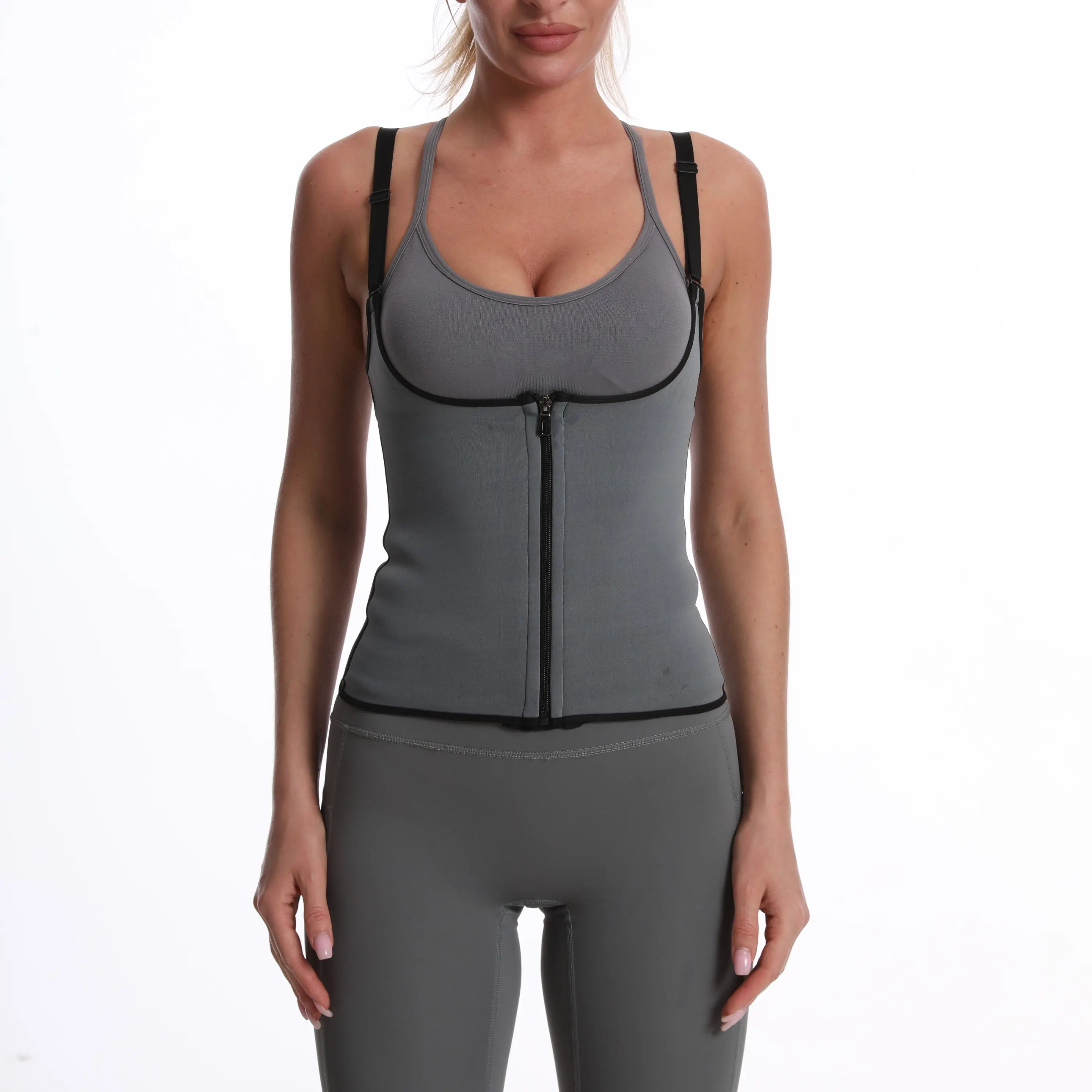 Gorset waist trainer obcisła kamizelka damska kontrola brzucha obcisła kamizelka pas kształtujący poporodowy sportowy kształtujący odzież Grey