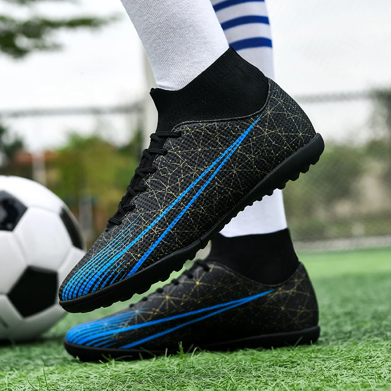 Football shoes with broken nails TF anti slip and wear-resistant artificial grass training competition high top football shoes