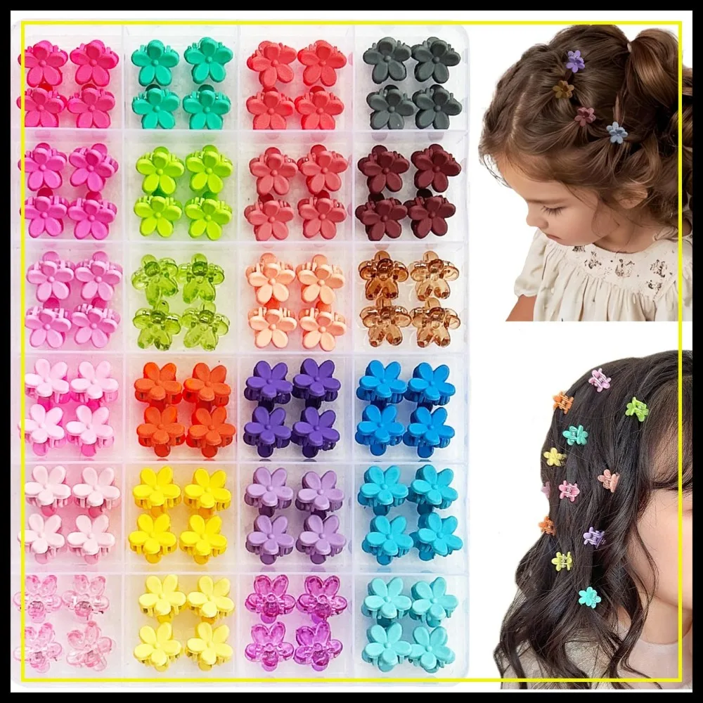 

96pcs Mini Flower Hair Clips - 24 Colors Claw Clips in Organizer Box
