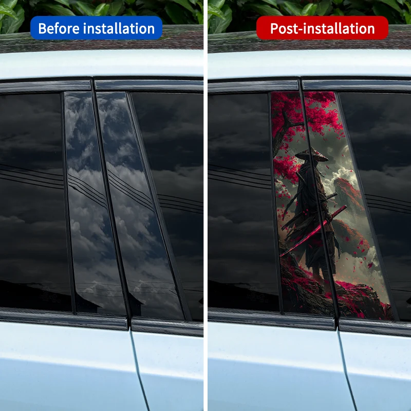 1pc/2pcs Samurai Car B-pillar Stickers Waterproof Auto Center Pillar Sunscreen Vinyl Decals Funny Decoration